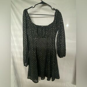 Lily Rose Black Short Dress with Gold Dots